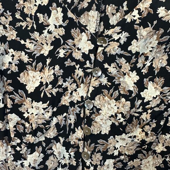 Anne Klein Vintage VTG A Line Black Floral Long Sleeve Buttons Short Dress 4 - Picture 3 of 8